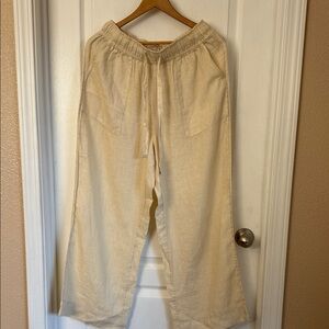Joie Cream Wide Leg Linen Pants Sz L